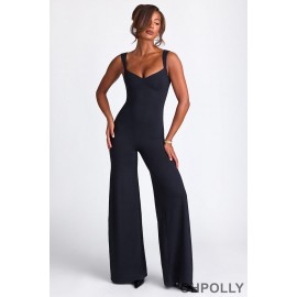 Oh Polly orange Dress Store - Modal Sweetheart Neckline Wide Leg Jumpsuit in Black